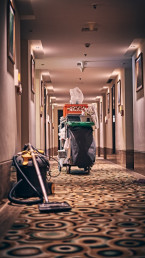 cleaning supplies in a hotel hallway