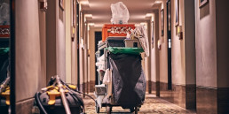 cleaning supplies in a hotel hallway